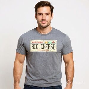 Wisconsin Big Cheese License Plate Graphic Tee Blue Size M